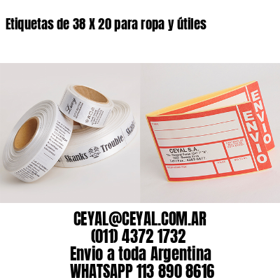 Etiquetas de 38 X 20 para ropa y útiles
