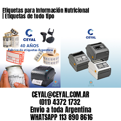 Etiquetas para Información Nutricional | Etiquetas de todo tipo