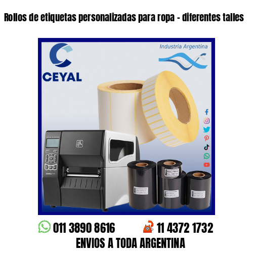 Rollos de etiquetas personalizadas para ropa – diferentes talles